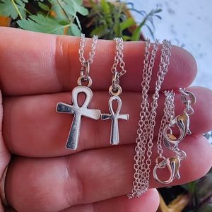 Egyptian Ankh Necklace His & Hers SET 925 Sterling Silver Chain Couples Gift ide